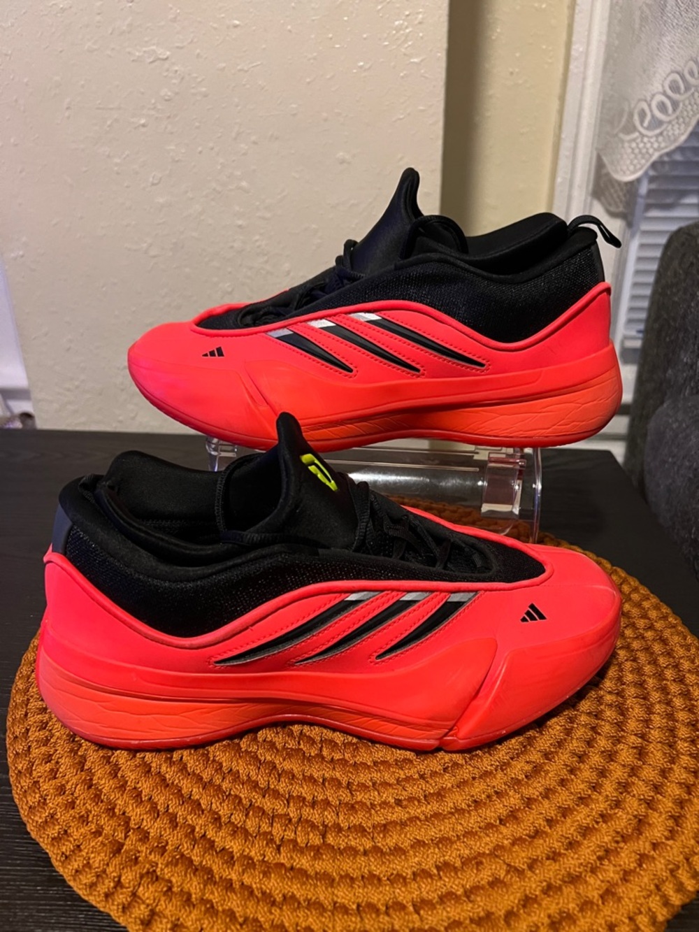 Adidas Men's Dame 9 Sneaker in Red/Black/Lucid Lemon  size 9